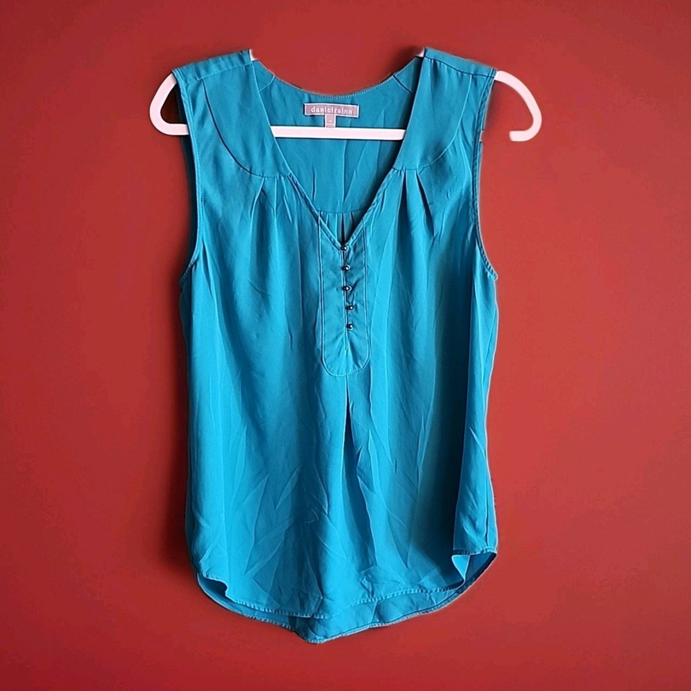 Daniel Rainn Women's Sleeveless Top Teal Size M Semi-Sheer Lightweight Blouse